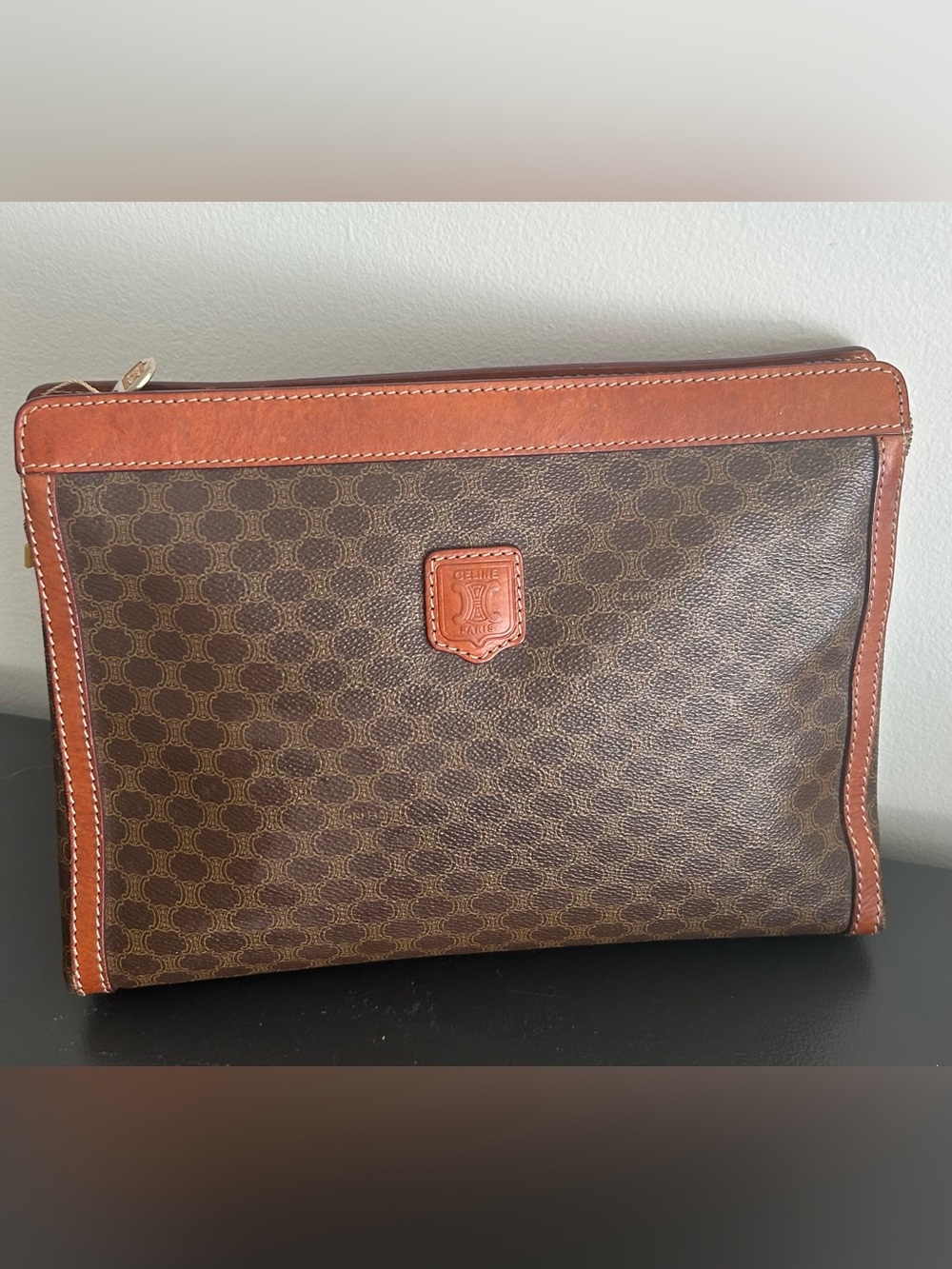 Celine Macadam Monogram Brown Canvas Leather Zip Clutch Pouch Vintage - Picture 3 of 15